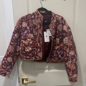 7 For All Mankind Burgundy Floral Bomber Jacket